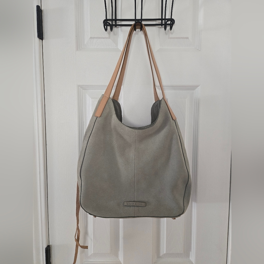 Lucky Brand Idah Light Seagrass Green Suede Leather Slouchy Hobo Shoulder Bag